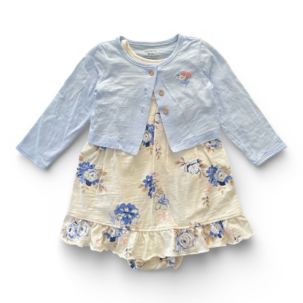 CARTER’S 2-Piece Floral Bodysuit Dress and Cardigan Set Baby Girl’s size 9M